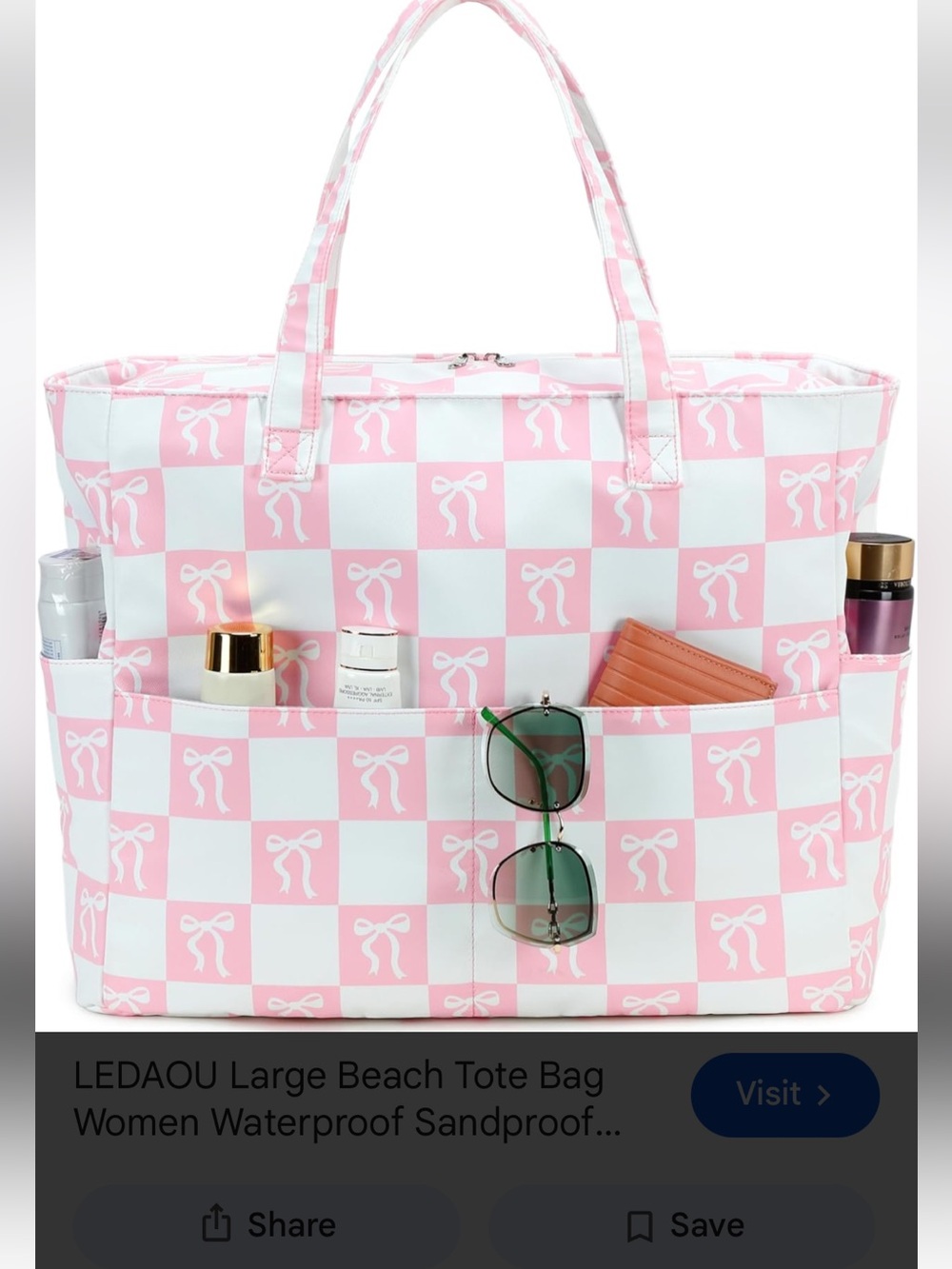 Pink and White Checkered Tote Bag for Women